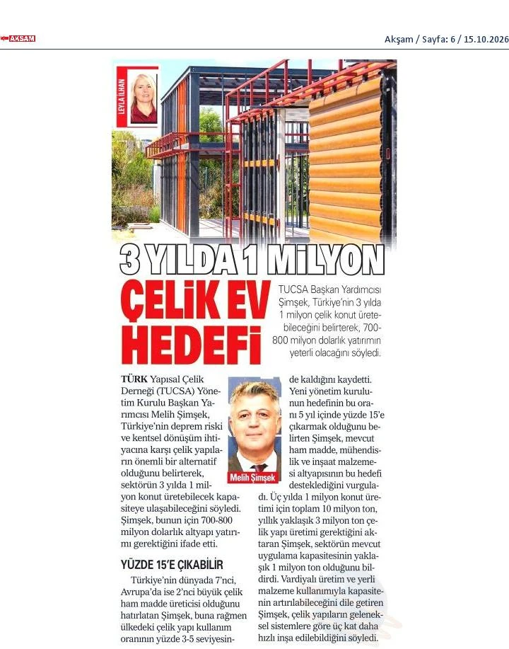 Akşam gazetesinin 15 Ekim 2026 tarihli sayısında (sayfa 6) çıkan haberin kupürü