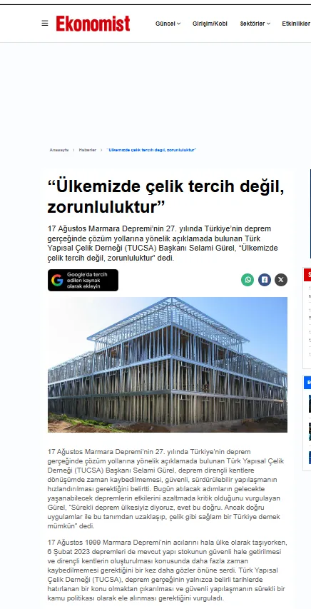 EKONOMİST sitesindeki haberin ekran görüntüsü