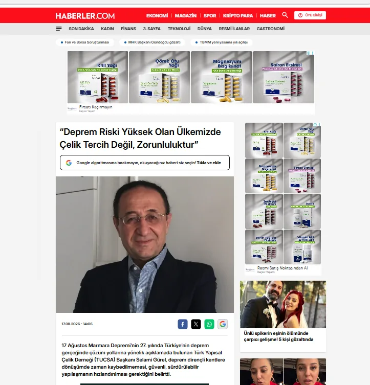 Haberler.com sitesindeki haberin ekran görüntüsü