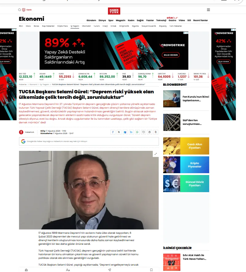 Habertürk sitesindeki haberin ekran görüntüsü