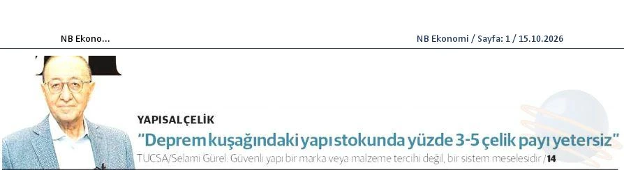 NB Ekonomi gazetesinin 15 Ekim 2026 tarihli sayısında (sayfa 1) çıkan haberin kupürü