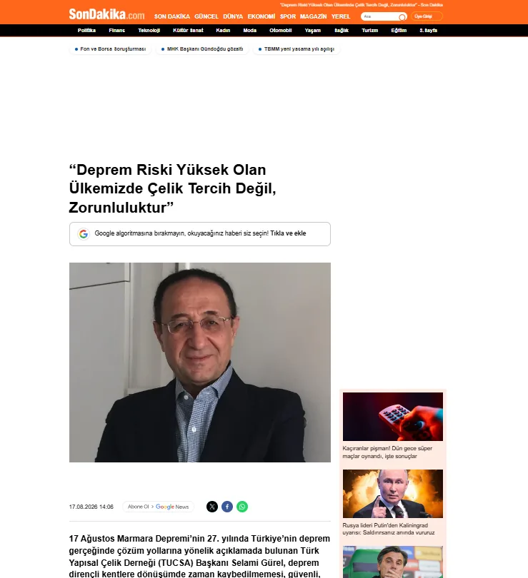 Sondakika sitesindeki haberin ekran görüntüsü