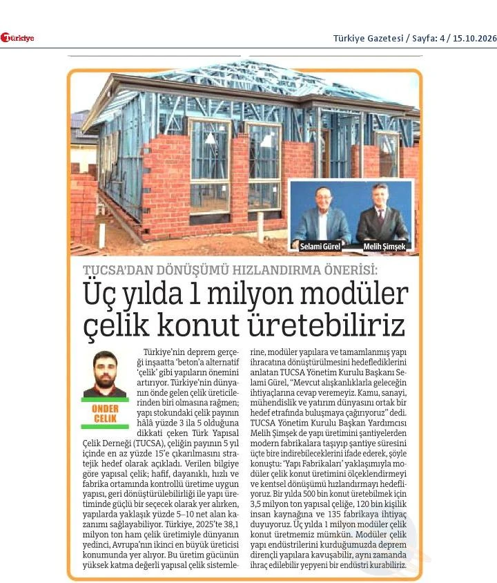 Türkiye Gazetesi gazetesinin 15 Ekim 2026 tarihli sayısında (sayfa 4) çıkan haberin kupürü