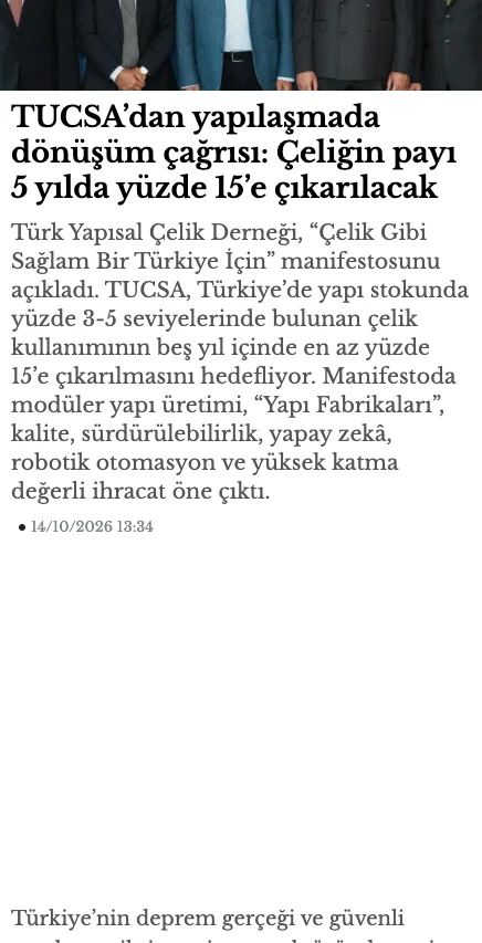 Türkiye'de İş Dünyası sitesindeki haberin ekran görüntüsü