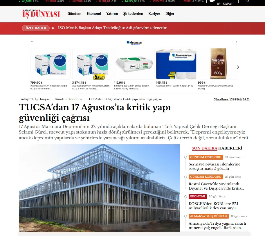 Türkiyedeişdünyası sitesindeki haberin ekran görüntüsü
