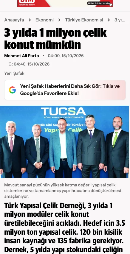 Yeni Şafak sitesindeki haberin ekran görüntüsü